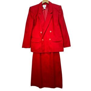 Vintage Park Square Womens Blazer & Pencil Skirt Set Size 6 Red Formal